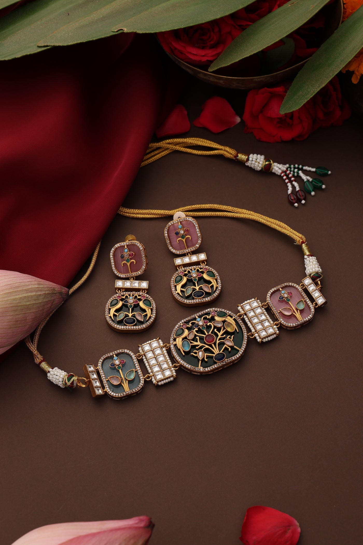 Tamana Multicolor Polki Choker Set
