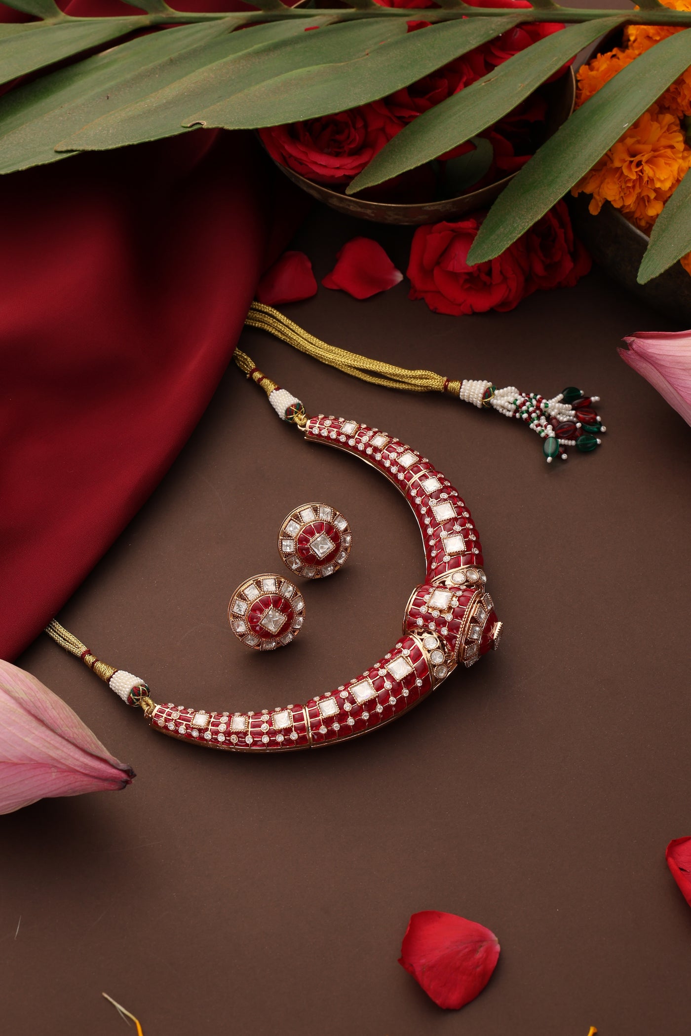Vinsha Ruby and Polki Hasli Necklace Set