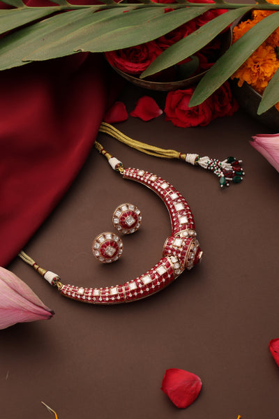 Vinsha Ruby and Polki Hasli Necklace Set