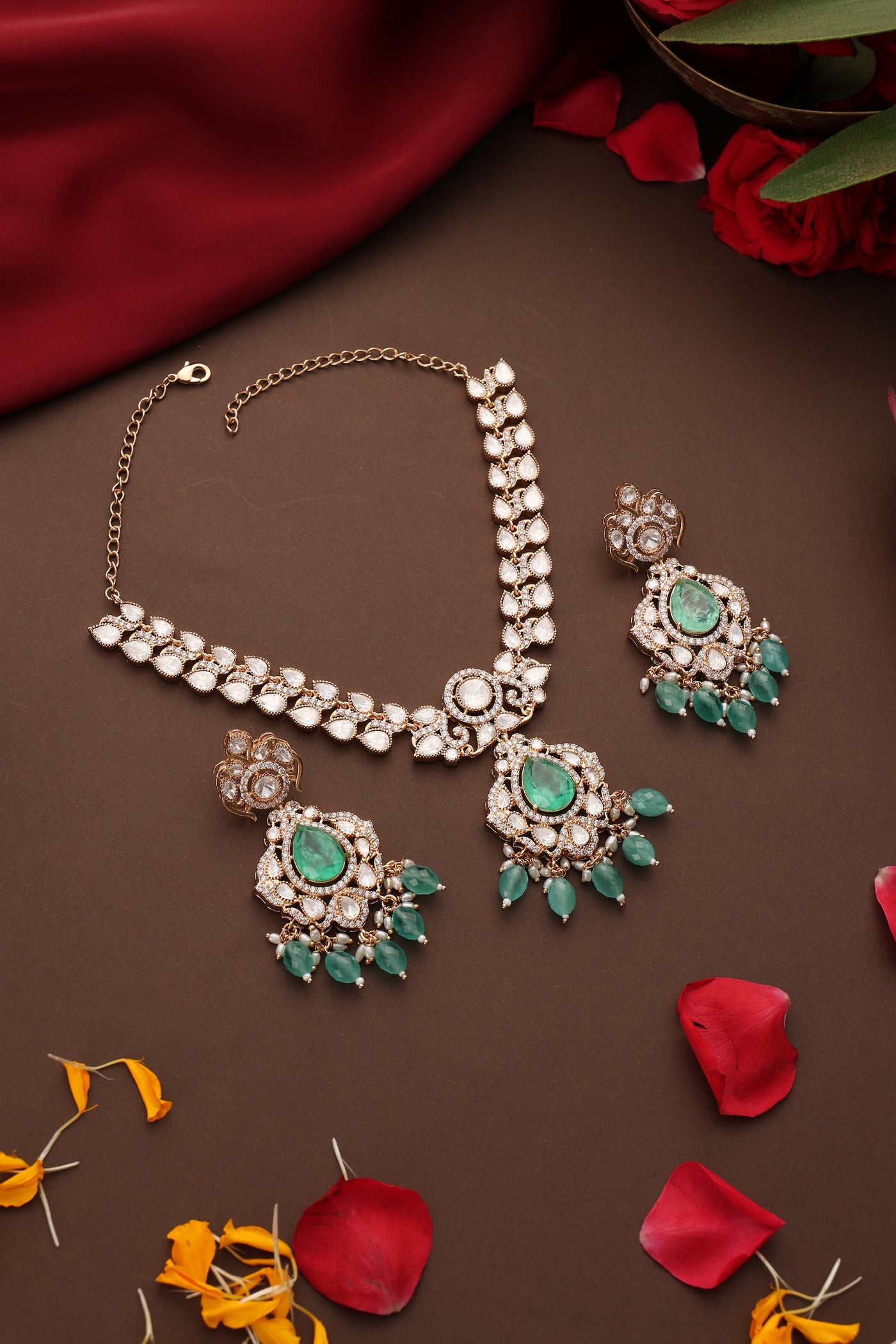 Malhar Mint Polki Necklace Set