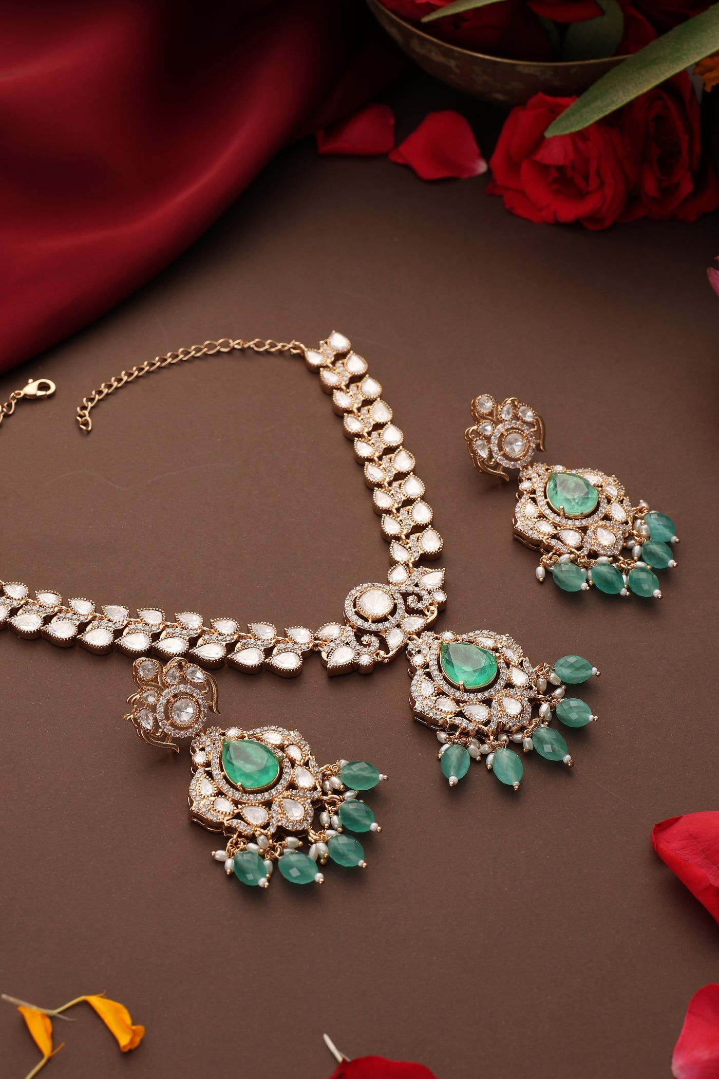 Malhar Mint Polki Necklace Set