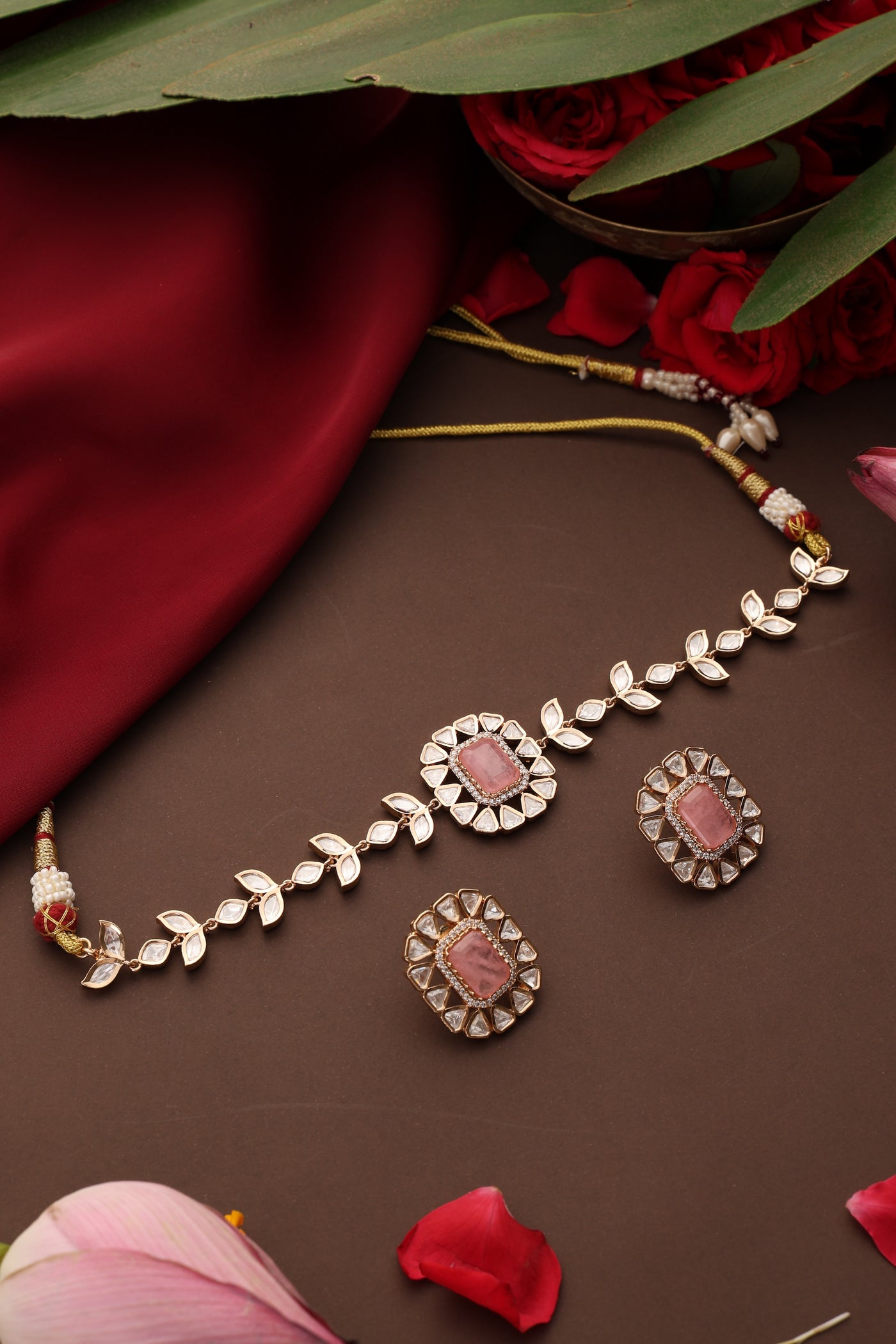 Fozia Pink Polki Choker Set