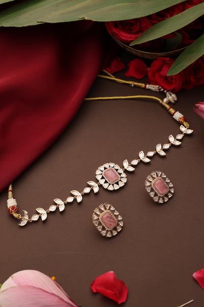 Fozia Pink Polki Choker Set