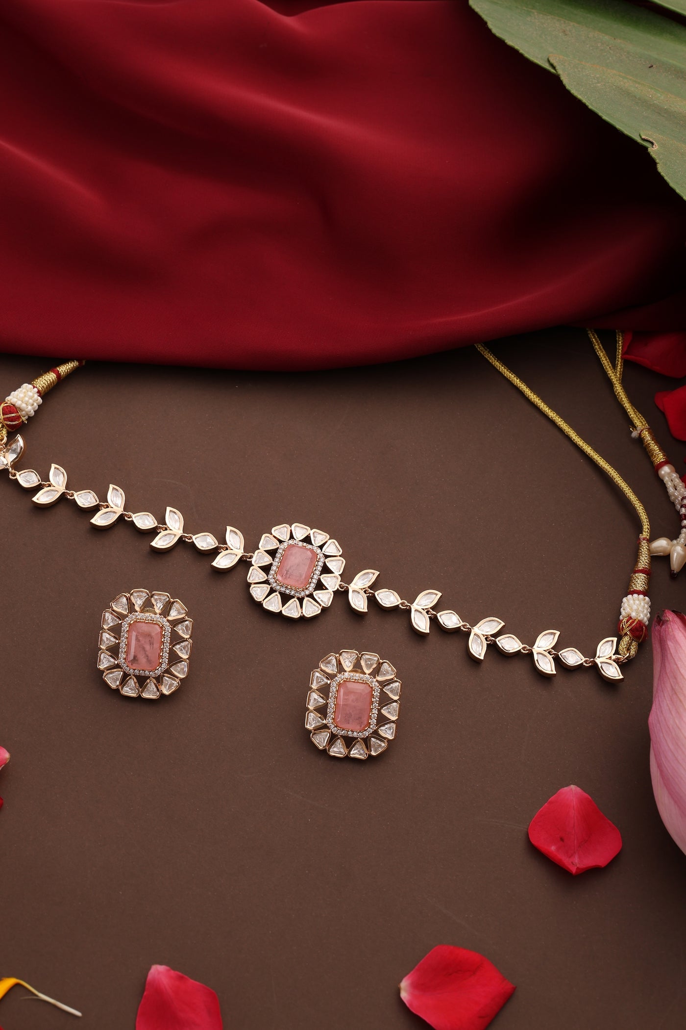 Fozia Pink Polki Choker Set