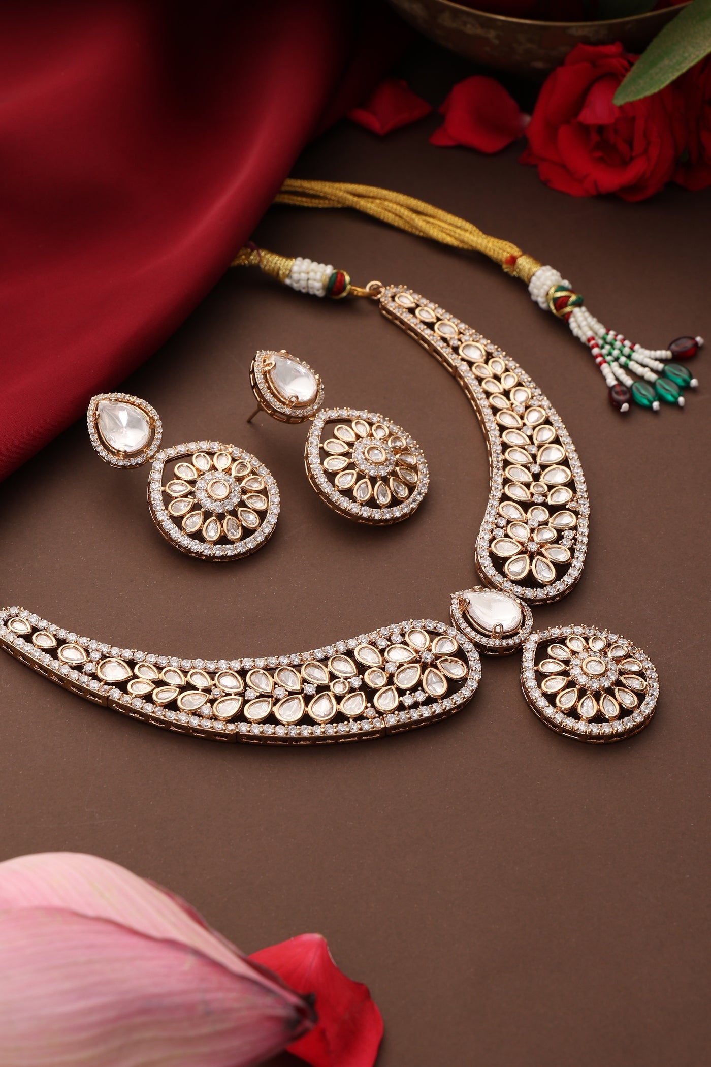 Aashvi Rose Gold Polki Necklace Set
