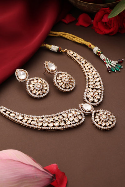 Aashvi Rose Gold Polki Necklace Set
