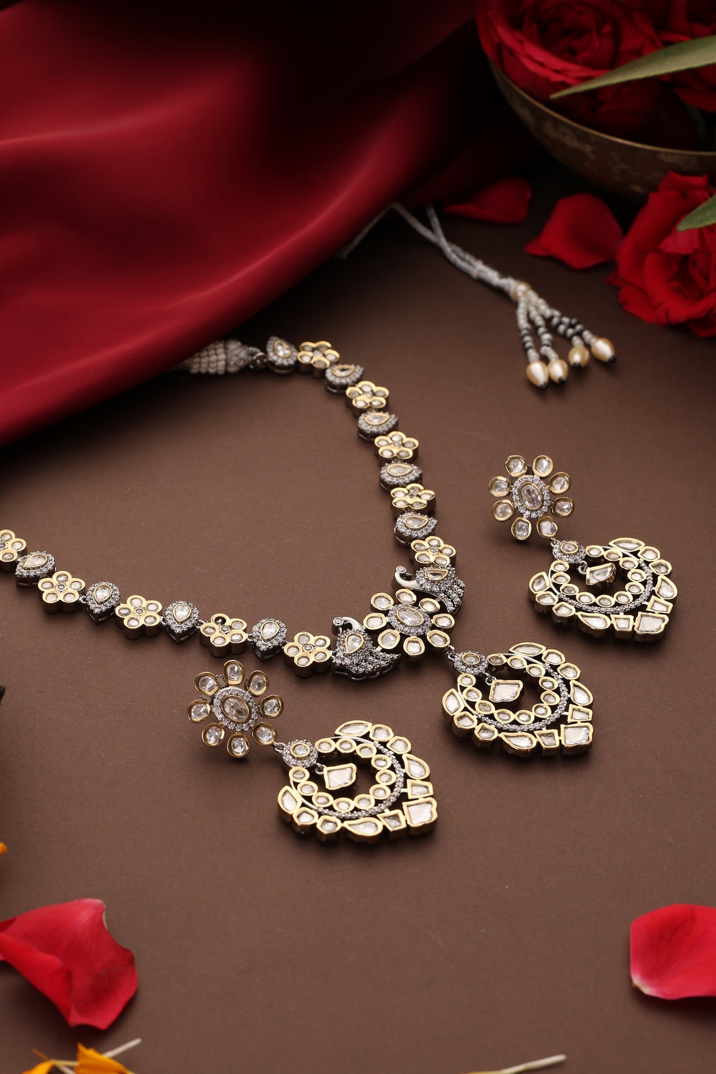 Rudisha Silver Polki Necklace Set