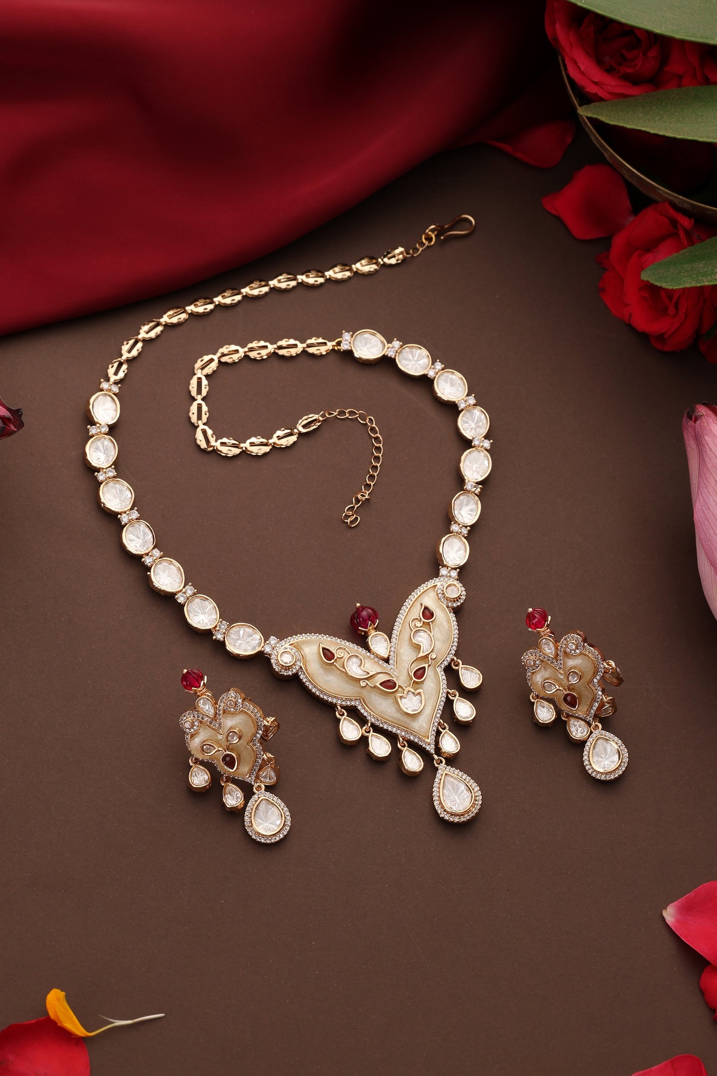 Maksh Rose Gold Polki Pendant Necklace Set