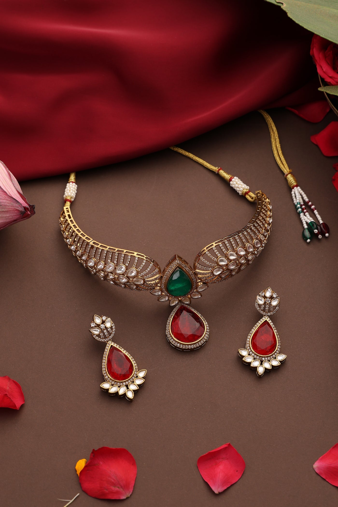Avira Emerald and Ruby Polki Choker Set