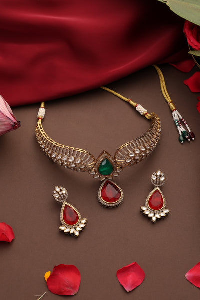 Avira Emerald and Ruby Polki Choker Set