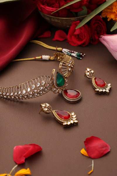 Avira Emerald and Ruby Polki Choker Set