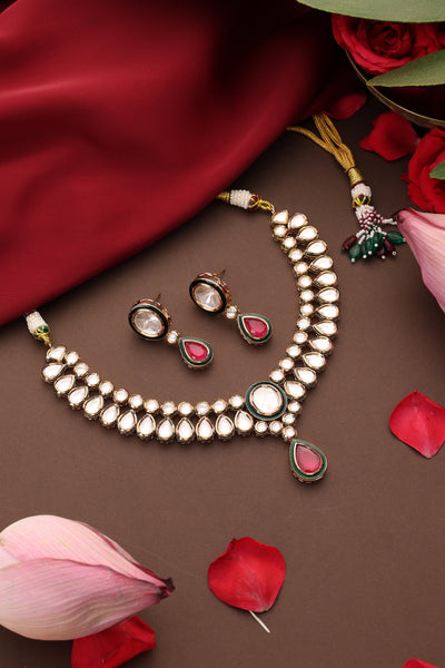 Chitvan Red Polki Necklace Set