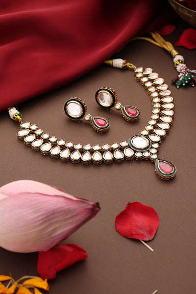Chitvan Red Polki Necklace Set