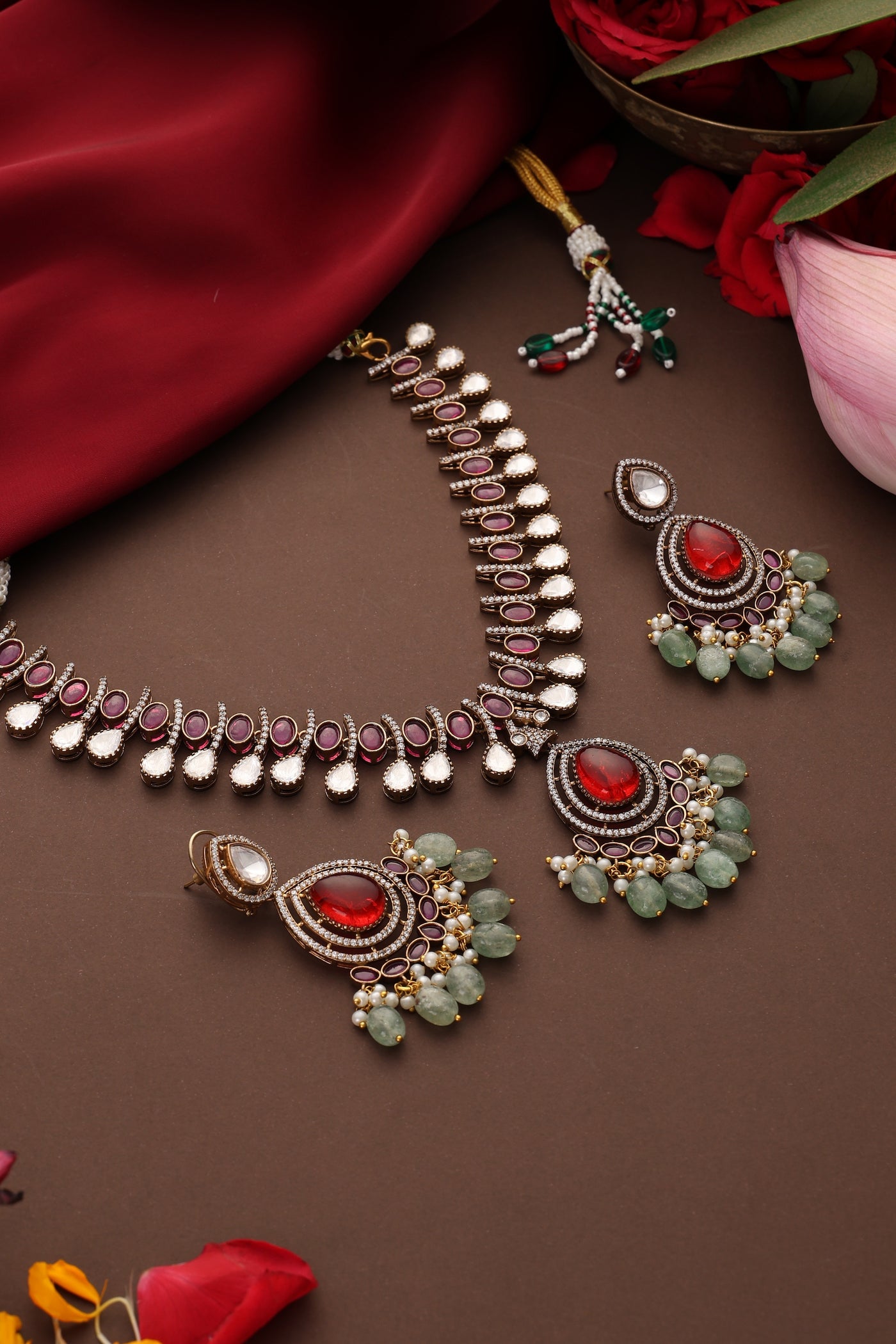 Sangria Multicolor Polki Necklace Set