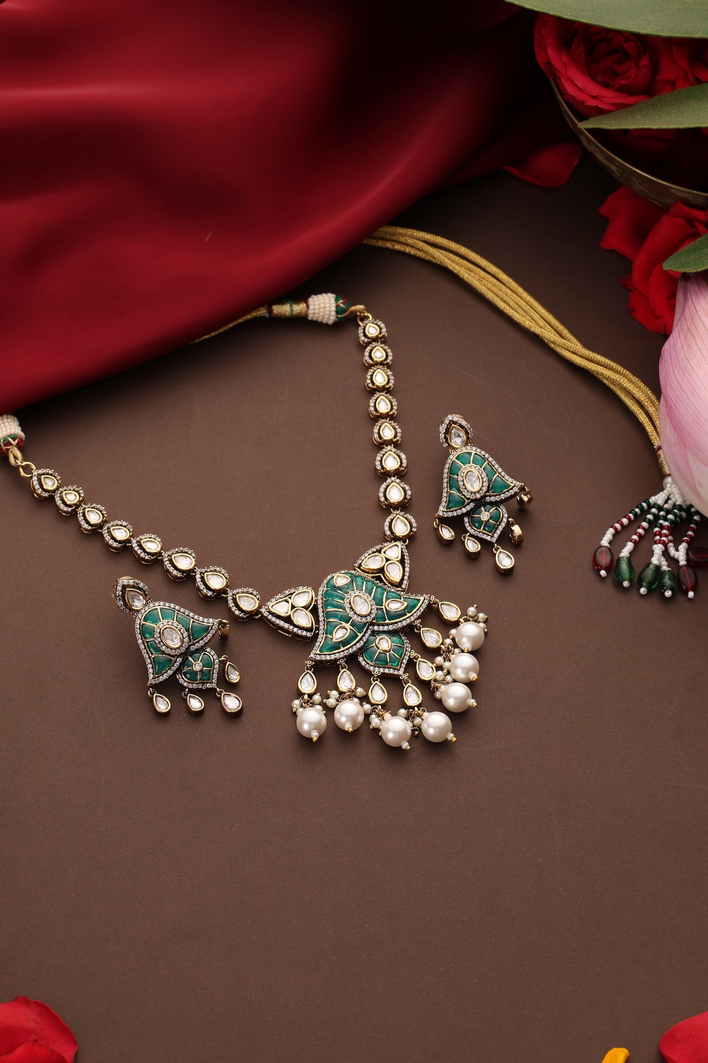 Awali Green Polki Pendant Necklace Set