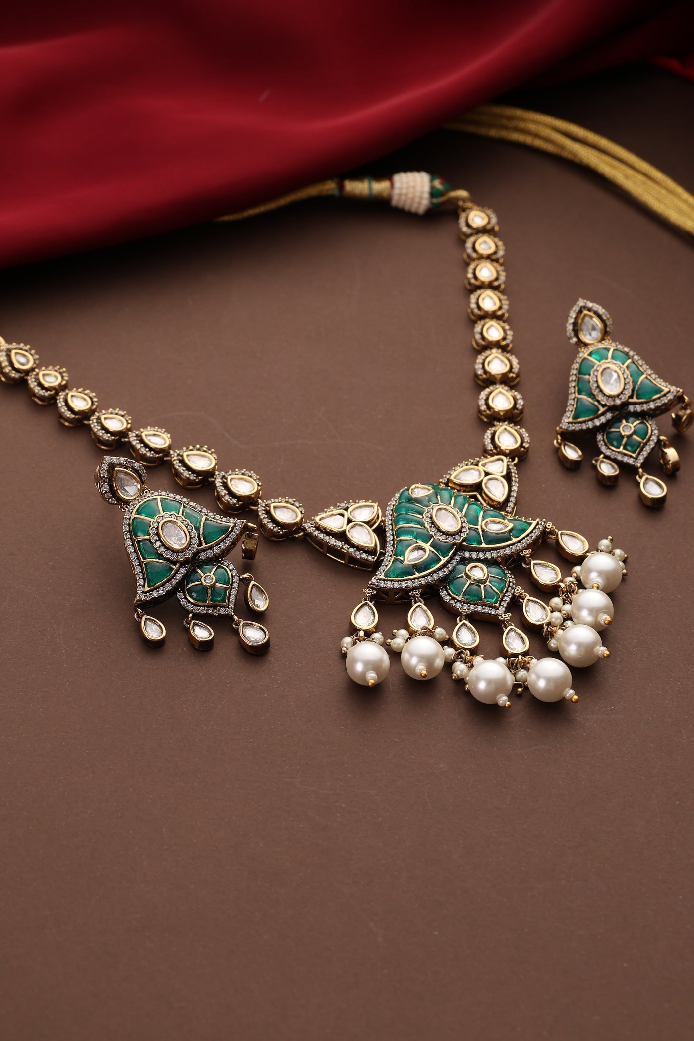 Awali Green Polki Pendant Necklace Set