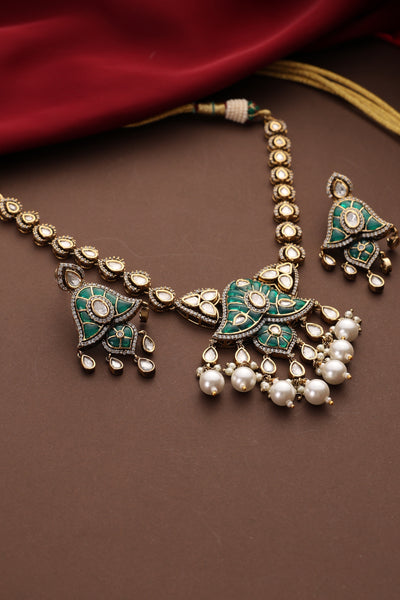 Awali Green Polki Pendant Necklace Set