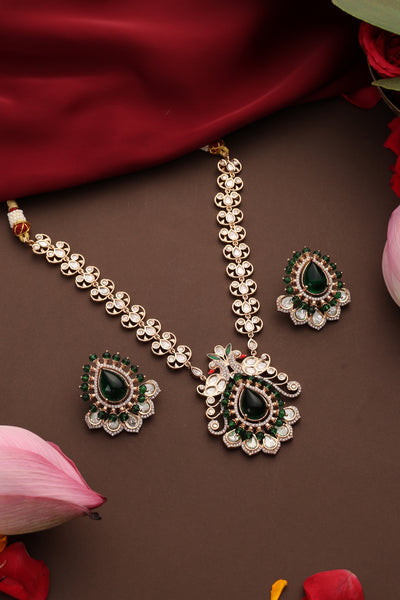Varna Green Polki Long Necklace Set