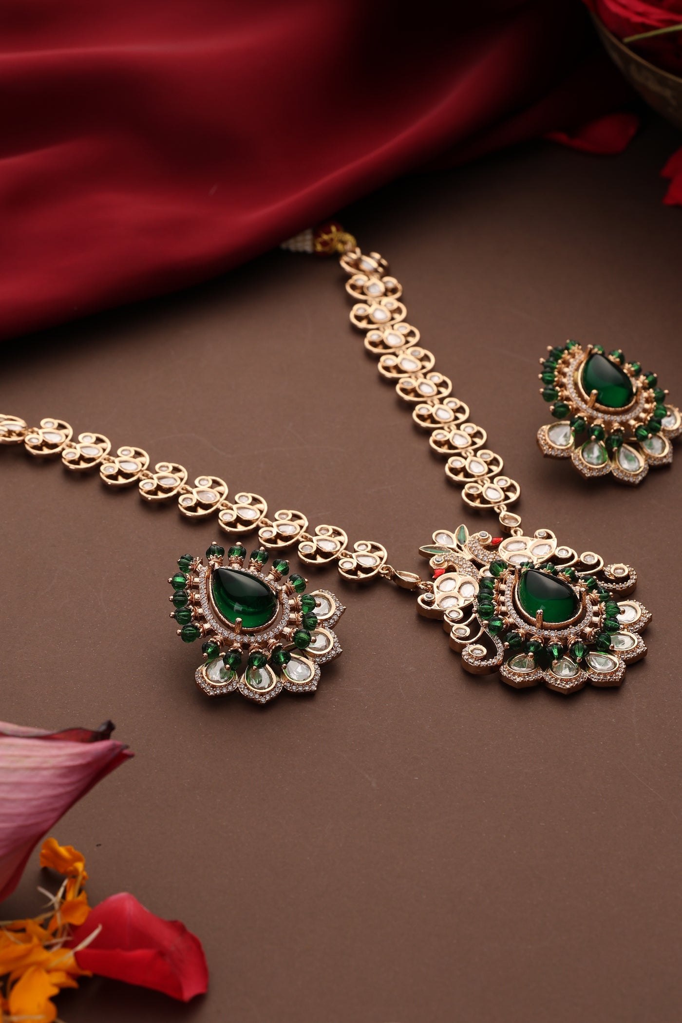 Varna Green Polki Long Necklace Set