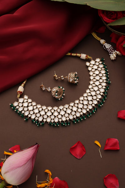 Shalen Green Polki Necklace Set