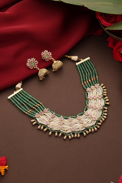 Varashi Green and Ruby Layered Necklace Set