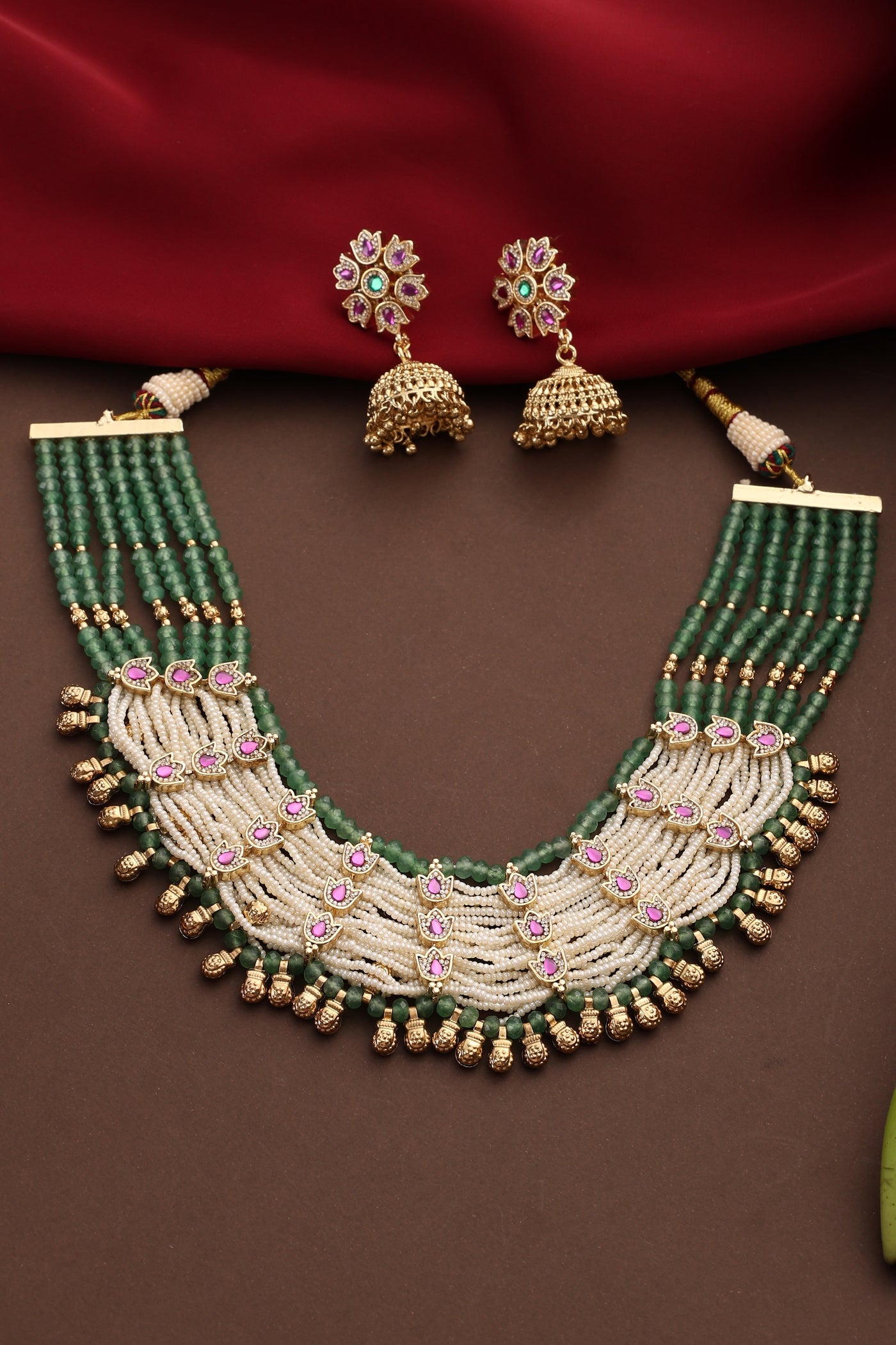 Varashi Green and Ruby Layered Necklace Set