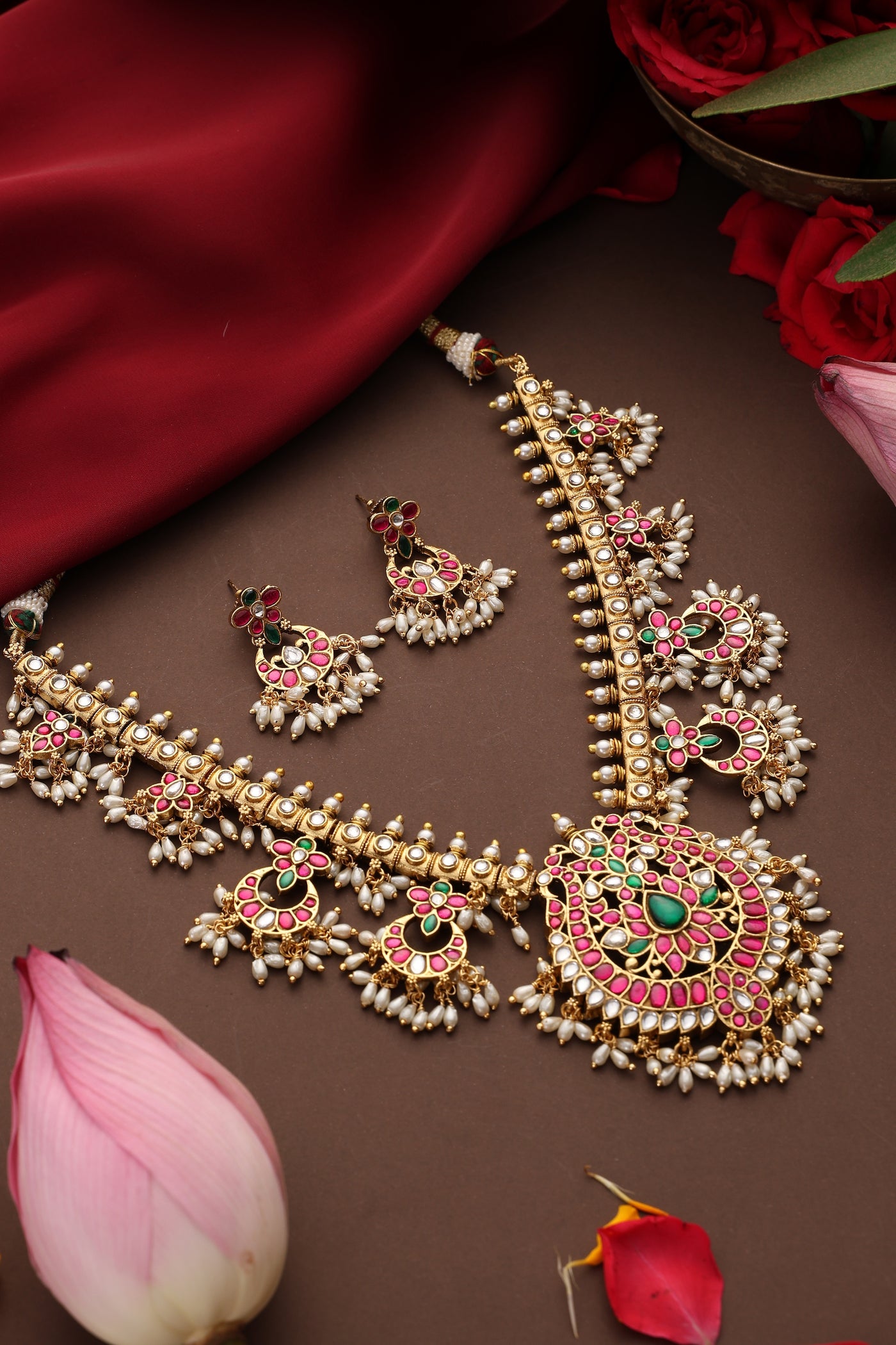 Shaahana Multicolour Jadau Long Necklace Set