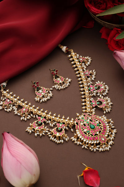 Shaahana Multicolour Jadau Long Necklace Set