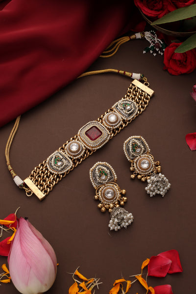 Mahika Ruby Polki Choker Set