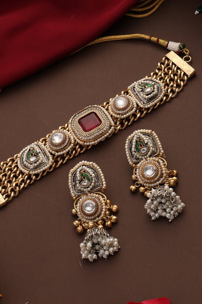 Mahika Ruby Polki Choker Set