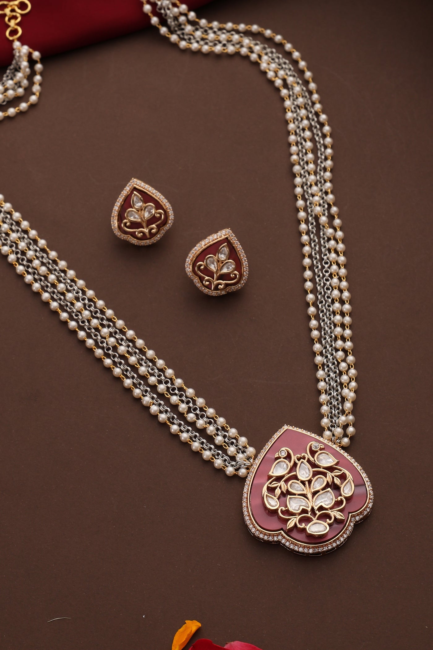 Driksha Red Polki Pendant Necklace Set