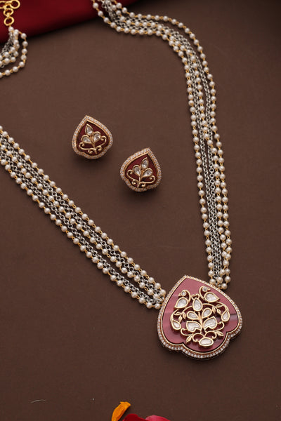 Driksha Red Polki Pendant Necklace Set