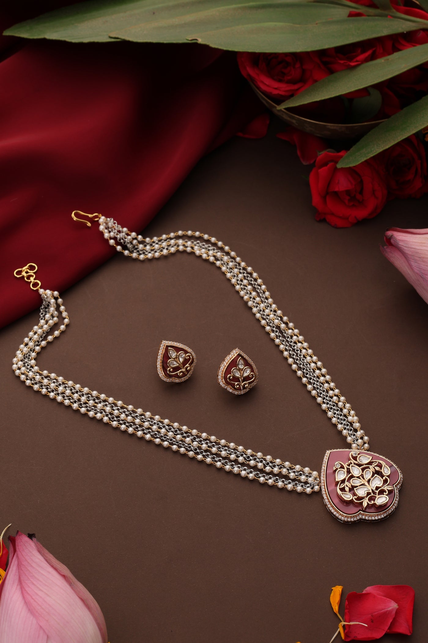 Driksha Red Polki Pendant Necklace Set