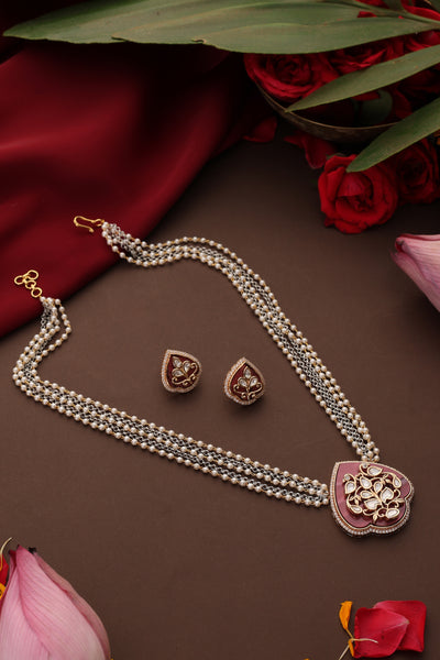 Driksha Red Polki Pendant Necklace Set