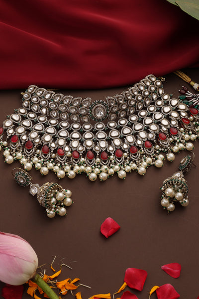 Anam Ruby and Polki Necklace Set