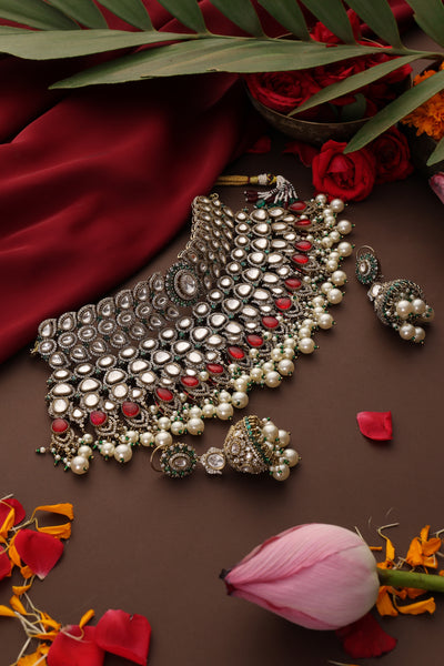 Anam Ruby and Polki Necklace Set
