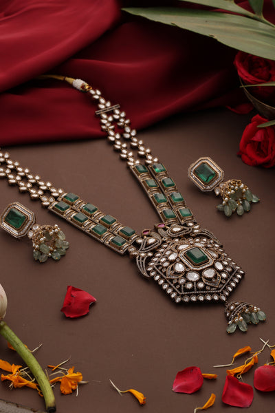 Meherbaan Emerald Polki Long Necklace Set