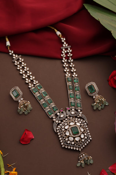 Meherbaan Emerald Polki Long Necklace Set