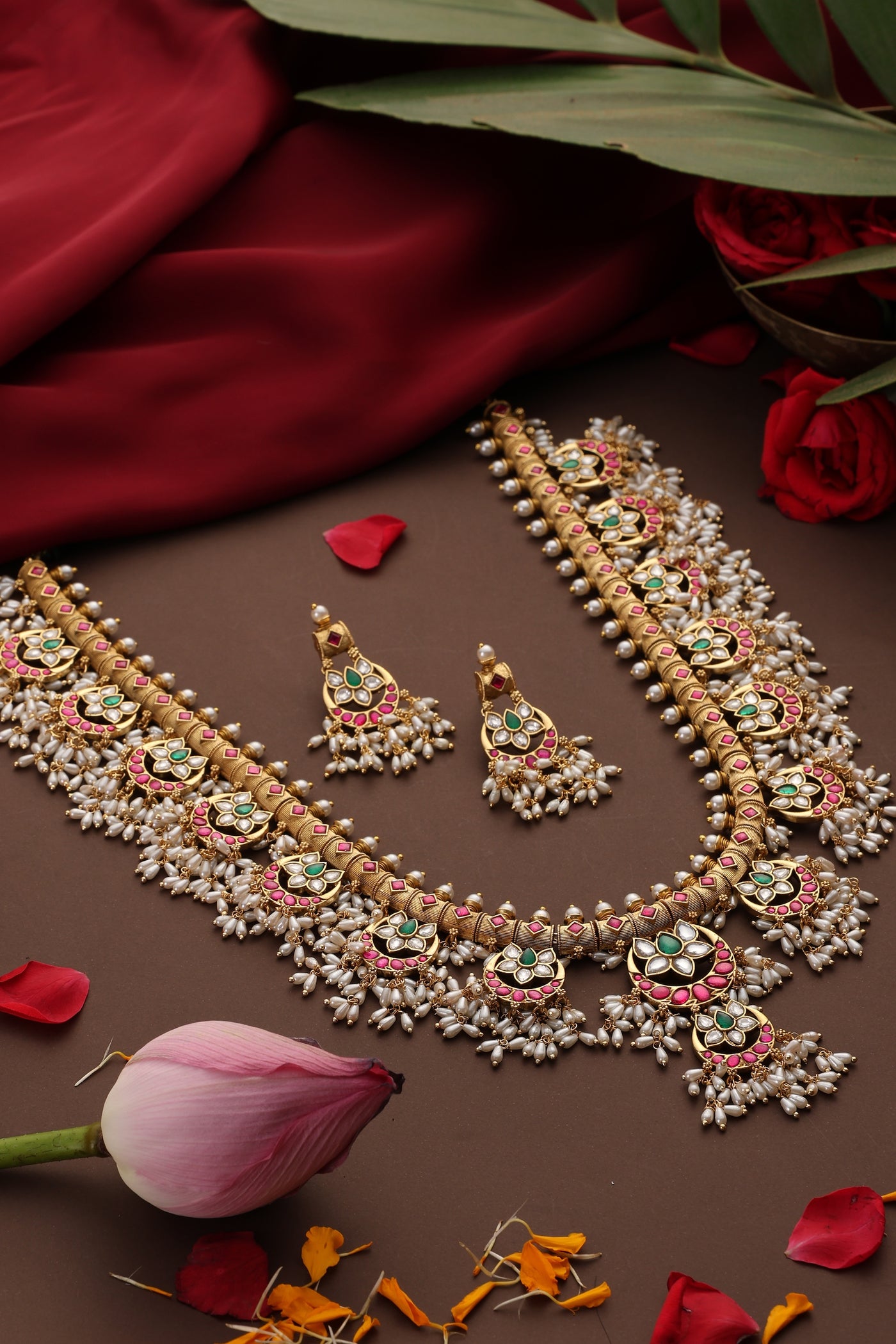 Athira Multicolour Jadau Long Necklace Set