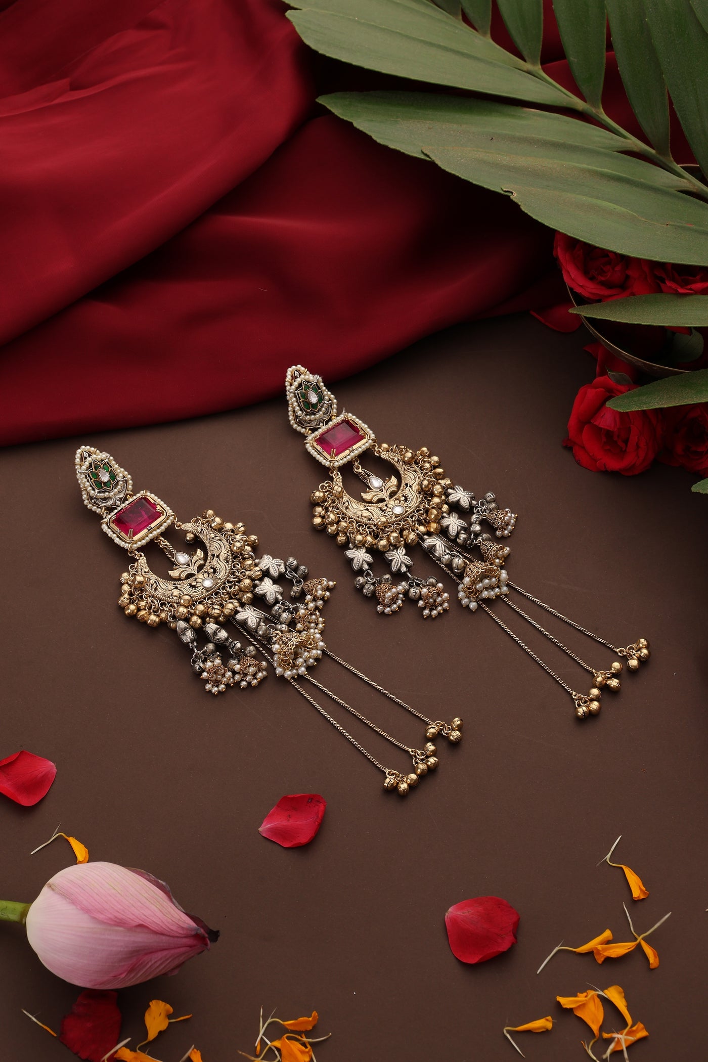 Rangrez Rose Quartz Chandbali Earrings