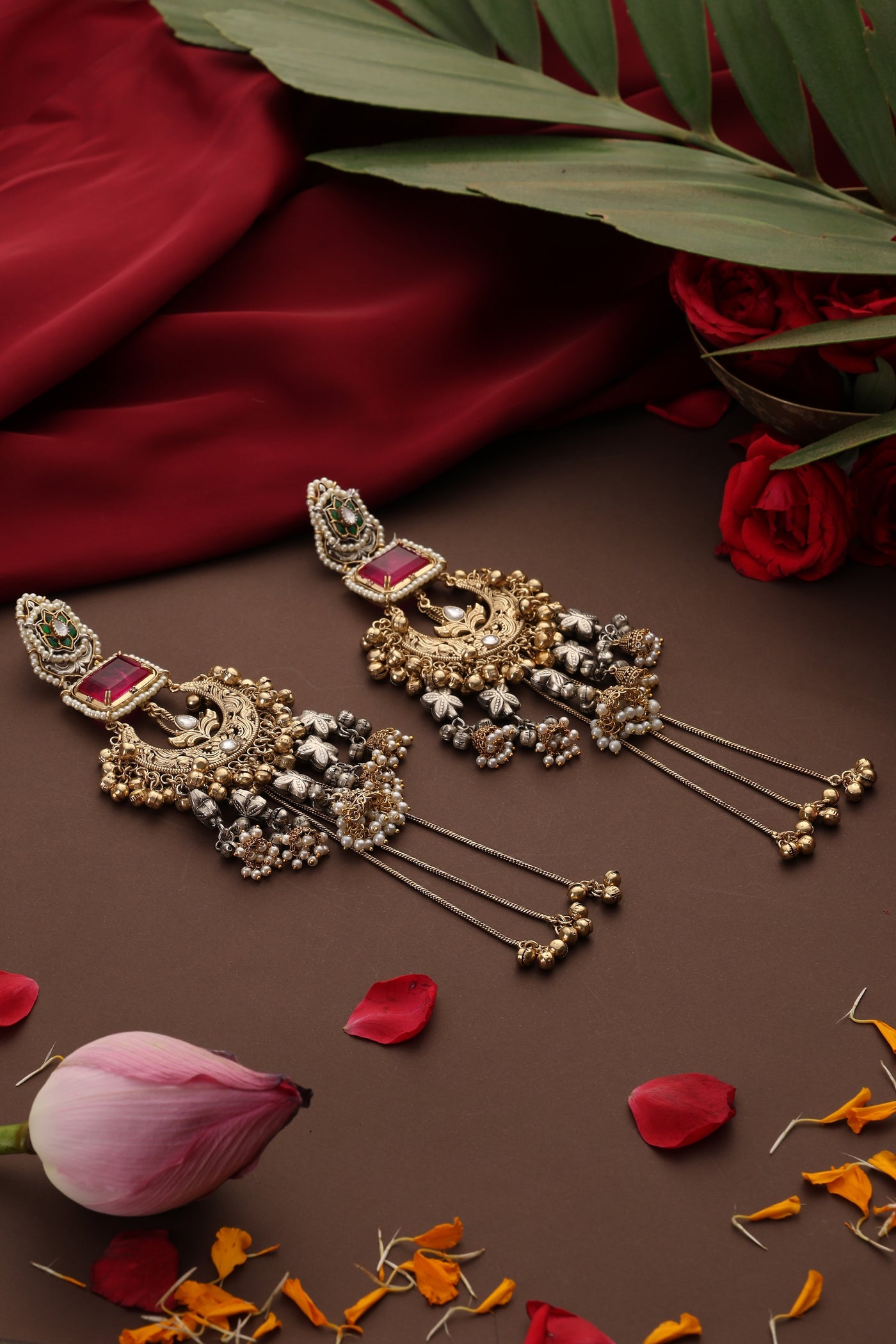 Rangrez Rose Quartz Chandbali Earrings
