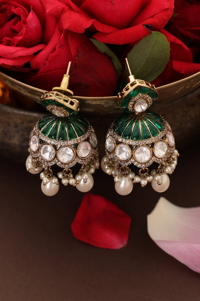 Mantra Green Polki Jhumka Earrings