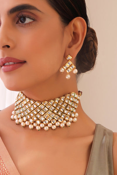 Azia Kundan and Pearl Choker Necklace Set