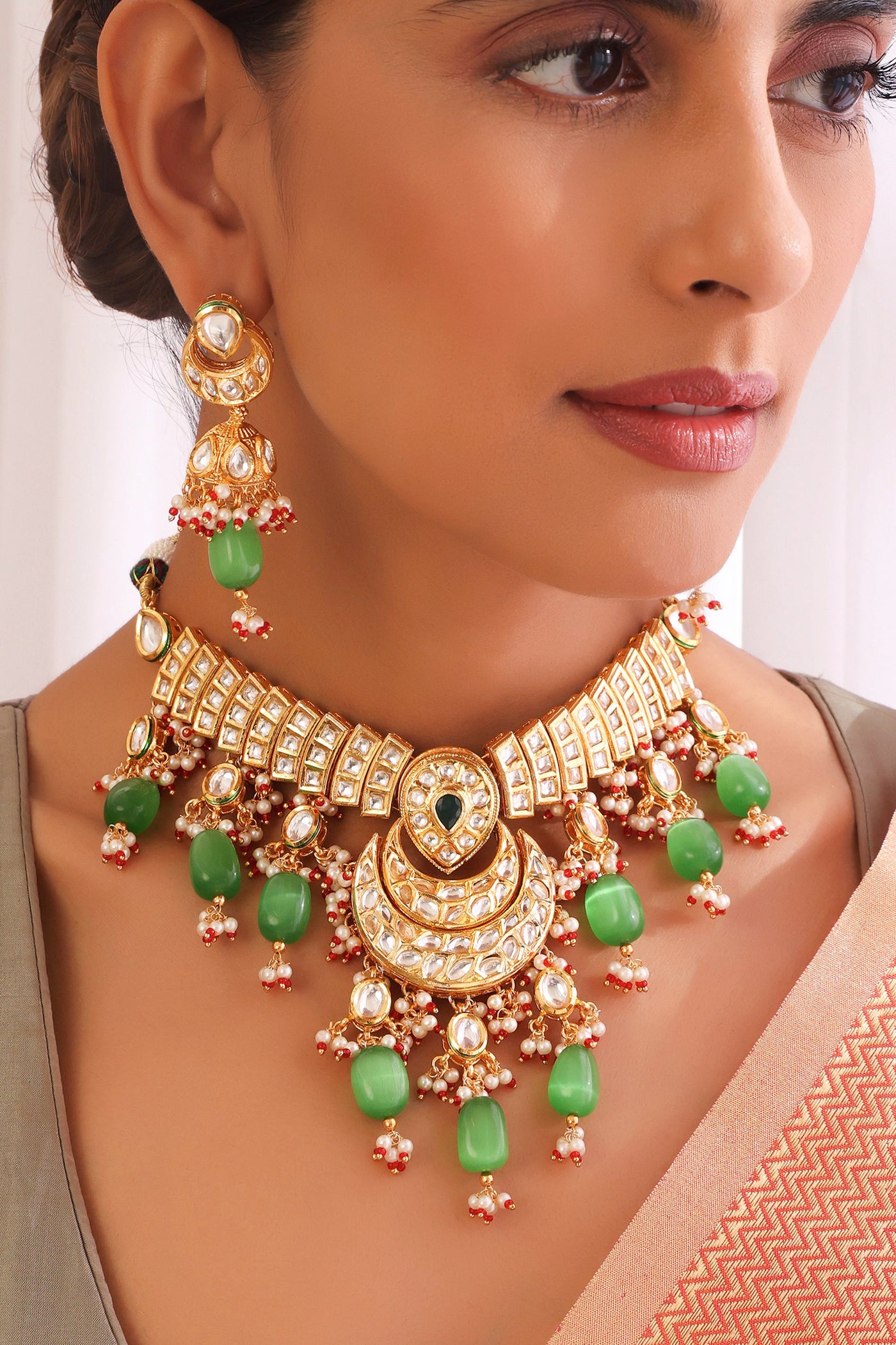 Kimakshi Green Kundan Choker Necklace Set