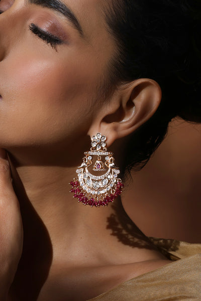 Gargi Red Polki Chandbali Earrings