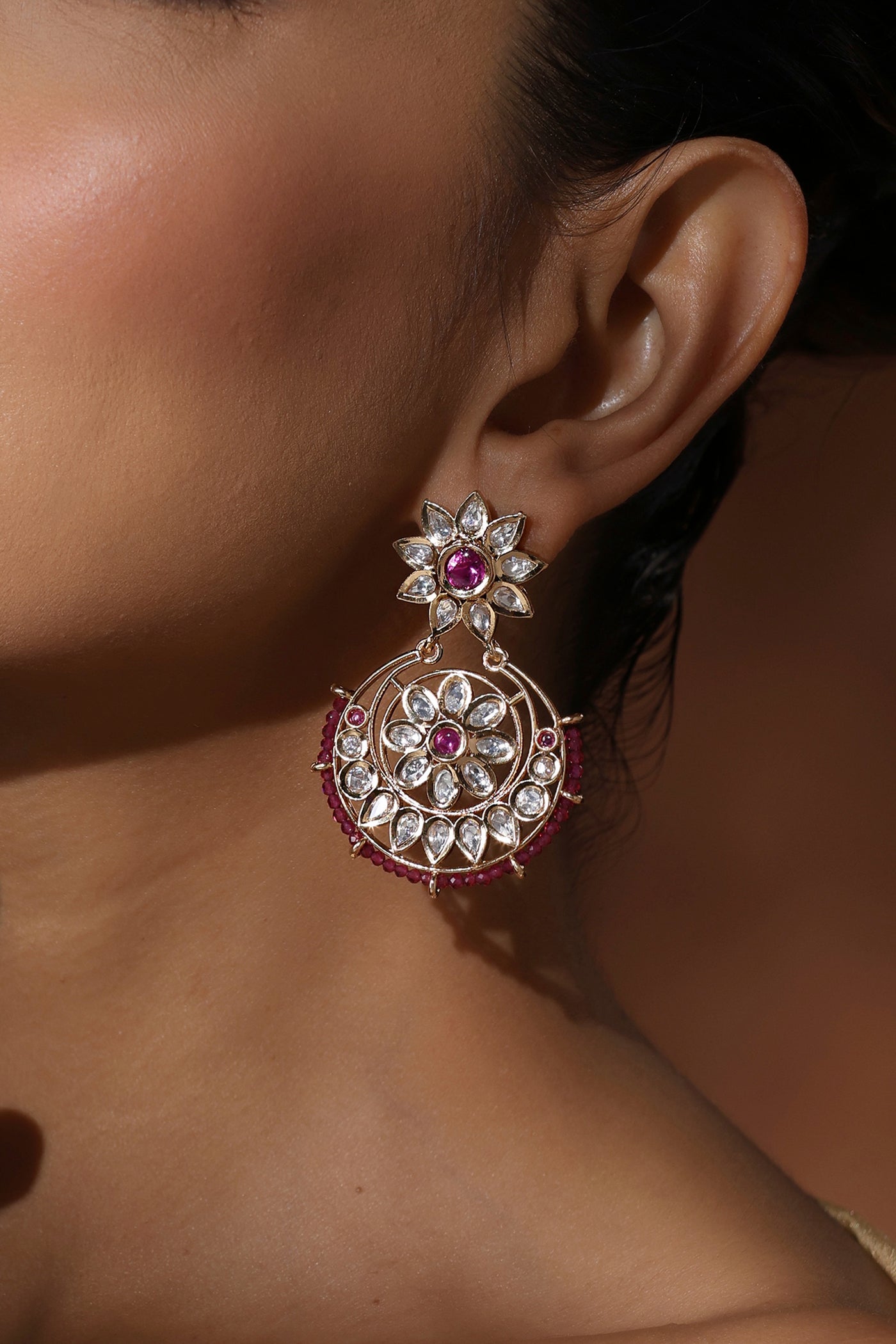 Charisma Red Polki Chandbali Earrings