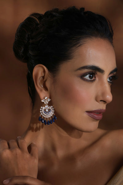 Mahem Blue Polki Chandbali Earrings