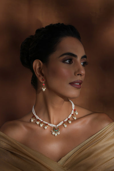 Vasana Multicolour Kundan and Pearl Layered Necklace Set