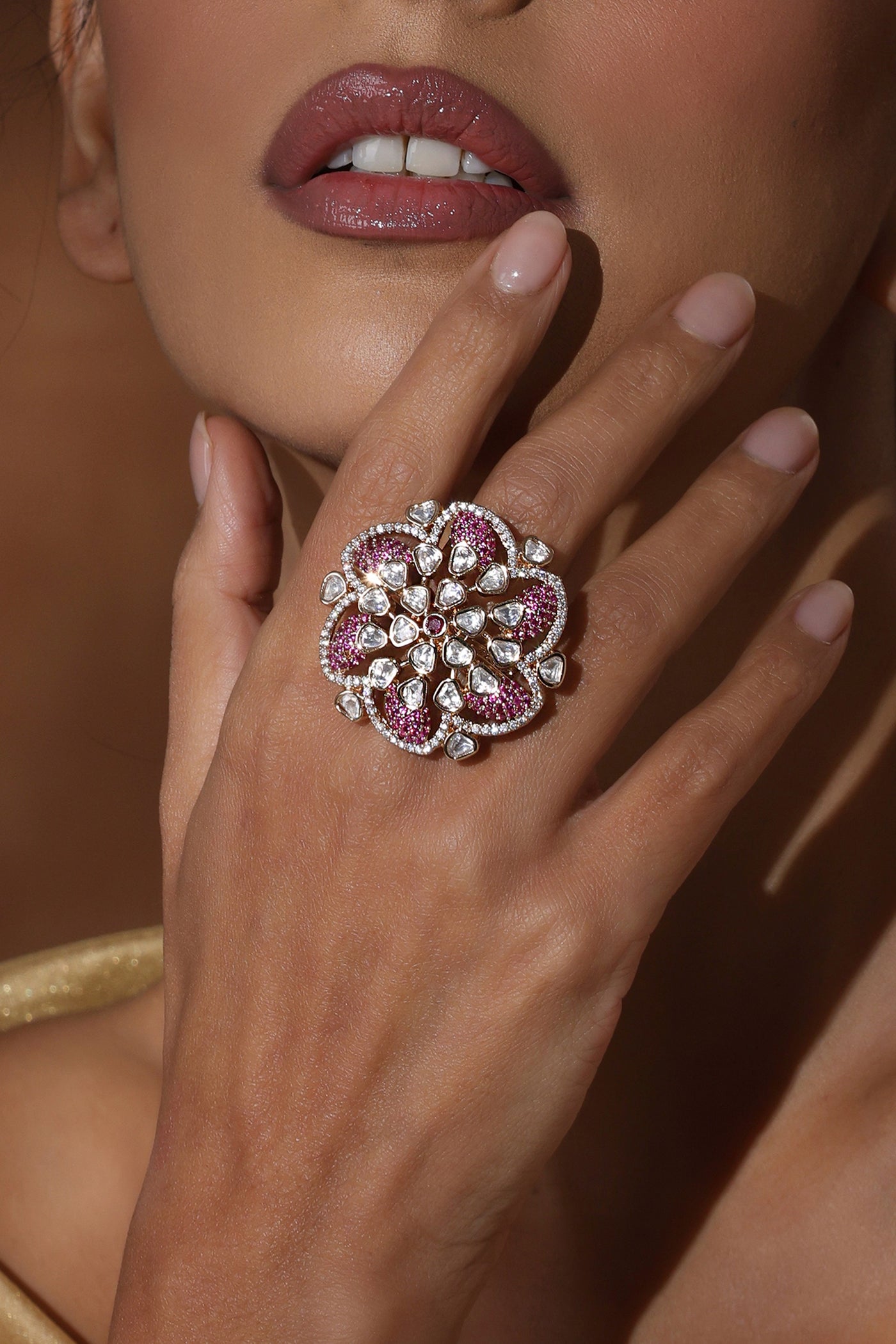 Saumya Magenta Polki Ring