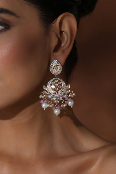 Vaishvi Pink Meena Polki Chandbali Earrings